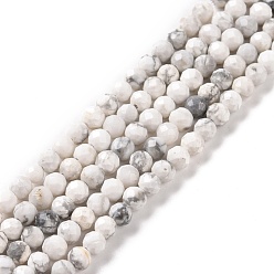 Howlite Chapelets de perles howlite naturelles , facette, ronde, 4~4.5mm, Trou: 0.8mm, Environ 99 pcs/chapelet, 15.35'' (39 cm)