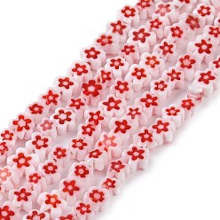 Rouge Main millefiori perles de verre brins, fleur, rouge, 3.7~5.6x2.6mm, Trou: 1mm, Environ 88~110 pcs/chapelet, 15.75'' (40 cm)