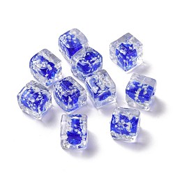 Blue Luminous Glass Bead, Glow in the Dark,  Cube, Blue, 11x11x10mm, Hole: 1.6mm