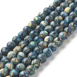Bleu Dodger Brins de perles de jaspe impérial naturel, teint, ronde, Dodger bleu, 8~8.5mm, Trou: 1~1.2mm, Environ 47~48 pcs/chapelet, 15.16 pouce (38.5 cm)