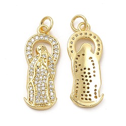 Golden Brass Micro Pave Cubic Zirconia Pendants, with Jump Ring, Religion Virgin Mary Charm, Golden, 25x10x2mm, Hole: 3.3mm