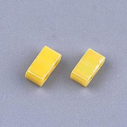 Gold 2-Hole Opaque Glass Seed Beads, AB Colours, Rectangle, Gold, 4.5~5.5x2x2~2.5mm, Hole: 0.5~0.8mm