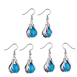Synthetic Turquoise Synthetic Blue Turquoise Palm Dangle Earrings, Platinum Brass Jewelry for Women, 38.5mm, Pin: 0.6mm