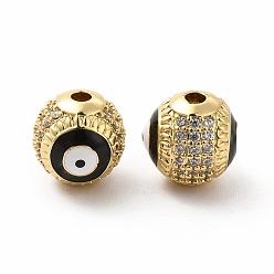 Noir Micro en laiton pavent des perles cubes de zircone, avec l'émail mauvais œil, ronde, or, noir, 10mm, Trou: 2mm