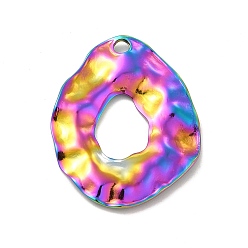 Rainbow Color Ion Plating(IP) 304 Stainless Steel Pendants, Textured, Irregular Oval Charm, Rainbow Color, 31x25x2mm, Hole: 2.5mm