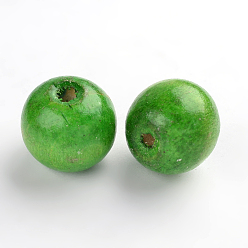 Зеленый Природных шарики древесины, окрашенные, круглые, без свинца, зелёные, 10x8.5 мм, отверстие : 3.5 мм, Около 3000 шт / 1000 г