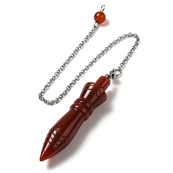 Carnelian Dyed & Heated Natural Carnelian Pointed Dowsing Pendulums, with 304 Stainless Steel Chains, Bullet Charm, 243mm, Bullet: 60x12.5mm, Hole: 3mm