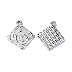 Stainless Steel Color 304 Stainless Steel Pendants, Rhombus with Vortex Charm, Stainless Steel Color, 24.5x21x2.5mm, Hole: 1.8mm