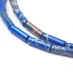 Royal Blue Natural Imperial Jasper Beads Strands, Dyed, Column, Royal Blue, 13~14x4~4.5mm, Hole: 1mm, about 29pcs/strand, 15.35 inch~15.7 inch(39~39.9cm)