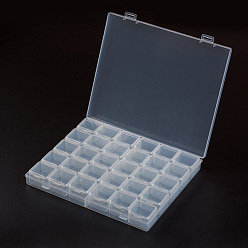 Claro Contenedores de perlas de plástico, tapa abatible de almacenamiento de cuentas, desmontable, 30 compartimentos, Rectángulo, Claro, 20.8x18x2.7 cm, compartimentos: aproximadamente 3.3x3.4x2.35 cm, 30 compartimentos / caja