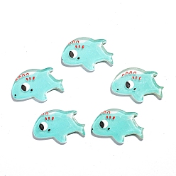 Fish Ocean Theme Opaque Resin Cabochons, Sea Animals Cabochon, Pale Turquoise, Fish, 13x21mm