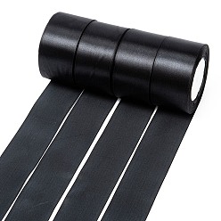Noir Ruban de satin à face unique, Ruban polyester, noir, 2 pouces (50 mm), à propos de 25yards / roll (22.86m / roll), 100yards / groupe (91.44m / groupe), 4 rouleaux / groupe
