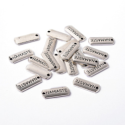 Antique Silver Tibetan Style Alloy Rectangle with Word Namaste Pendants, Cadmium Free & Lead Free, Antique Silver, 8x21x2mm, Hole: 2mm, about 555pcs/1000g