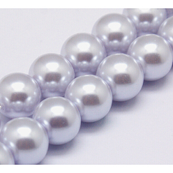 Lavande Brins de perles rondes en verre teinté écologique, Grade a, cordon en coton fileté, lavande, 10mm, Trou: 0.7~1.1mm, Environ 42 pcs/chapelet, 15 pouce