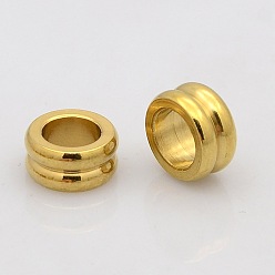 Golden Column 304 Stainless Steel Beads, Large Hole Grooved Beads, Golden, 10x5mm, Hole: 6mm