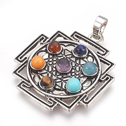 Antique Silver Natural & Synthetic Gemstone Pendants, with Alloy Findings, Chakra, Antique Silver, 37x32.5x5mm, Hole: 5x8mm