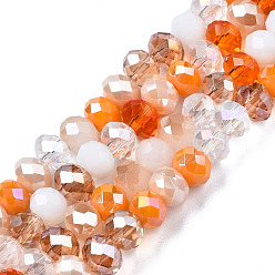 Dark Orange Electroplate Glass Beads Strands, Faceted, Rondelle, Dark Orange, 5.5~6x5mm, Hole: 1mm, about 90~92pcs/strand, 16.54 inch~16.93 inch(42~43cm)