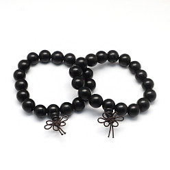 Black Ebony Wood Mala Bead Bracelets, Stretch Bracelets, Black, Inner Diameter: 55~60mm, Round Bead: 12mm
