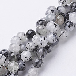 Quartz Rutilated Naturel noir quartz rutile brins de perles, ronde, 8mm, Trou: 1mm, 23 pcs / chapelet, 8 pouce