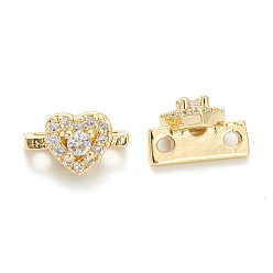 Real 14K Gold Plated Rack Plating Brass Pave Cubic Zirconia Slide Charms, Cadmium Free & Lead Free, Long-Lasting Plated, Heart, Real 14K Gold Plated, 6x10x6mm, Hole: 1.4mm