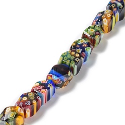 Colorful Handmade Millefiori Glass Bead Strands, Faceted, Cuboid, Colorful, 14~15x8~10x8~10mm, Hole: 1mm, about 24~25pcs/strand, 14.8 inch