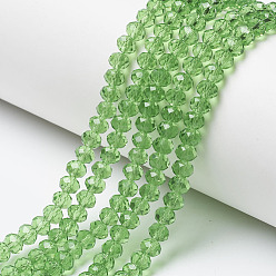 Citron Vert Chapelets de perles en verre, facette, rondelle, lime, 3.5x3mm, Trou: 0.4mm, Environ 123~127 pcs/chapelet, 13.78 pouces ~ 14.17 pouces (35~36 cm)