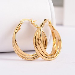 Golden New Fashion 304 Stainless Steel Hoop Earrings, Hypoallergenic Earrings, Golden, 33.5x28x8.5mm, Pin: 1x0.6mm