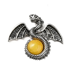 Topaz Jade Natural Topaz Jade Big Pendants, Dragon Charms, with Rack Plating Antique Silver Tone Alloy Findings, Cadmium Free & Lead Free, 49x56x12mm, Hole: 6~6.5mm