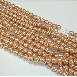 Rouge Orange Brins de perles rondes en verre teinté écologique, Grade a, cordon en coton fileté, rouge-orange, 12mm, Trou: 0.7~1.1mm, Environ 34 pcs/chapelet, 15 pouce
