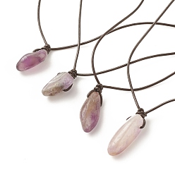 Amethyst Natural Amethyst Nugget Pendant Necklace with Cowhide Leather Cord, Gemstone Jewelry for Women, 13.58~27.17 inch(34.5~69cm)