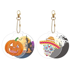 Mixed Color DIY Halloween Theme Diamond Painting Keychain Kit, Including Arcylic Board, Bead Chain, Clasp, Resin Rhinestones Bag, Diamond Sticky Pen, Tray Plate & Glue Clay, Mixed Color, 150x80mm