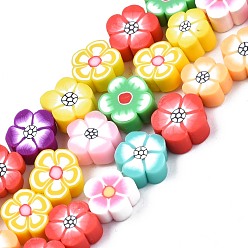 Colorful Handmade Polymer Clay Beads Strands, Flower, Colorful, 8~10.5x8~10x4~5mm, Hole: 1.2mm, about 36~39pcs/strand, 12.40 inch~ 14.17inch(31.5cm~36mm)