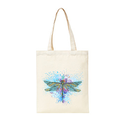 Dragonfly Kits de peinture de diamant de sac à provisions réutilisable bricolage, y compris les strass en résine, stylo, plateau & colle argile, motif libellule, 350x280mm