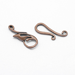 Red Copper Brass Hook Clasps, Cadmium Free & Lead Free, Rack Plating, Wing, Red Copper, 43x9x3mm, Hole: 2mm