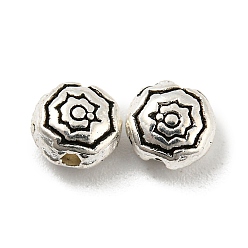 Antique Silver Tibetan Style Alloy Beads, Lead Free & Cadmium Free, Flat Round with Flower, Antique Silver, 5.5~6x3~3.5mm, Hole: 0.8mm, about 3225pcs/1000g