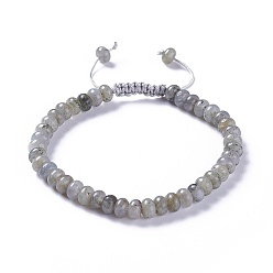 Labradorite Adjustable Nylon Cord Braided Bead Bracelets, with Natural Labradorite Beads, 2-1/4 inch~2-7/8 inch(5.8~7.2cm)