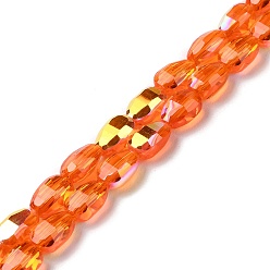 Orange Transparent Electroplate Glass Beads Strands, AB Color Plated, Faceted, Teardrop, Orange, 9x6.2x5mm, Hole: 1.2mm, about 71pcs/strand, 25''(63.5cm)