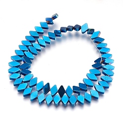 Plaqué Bleu Galvanoplastie non-magnétiques brins de perles d'hématite synthétique, polie, losange, bleu plaqué, 6x10x3mm, Trou: 1mm, Environ 65~66 pcs/chapelet, 15.3 pouces ~ 15.7 pouces (39~40 cm)