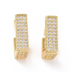Clear Cubic Zirconia Rectangle Stud Earrings, Real 18K Gold Plated Brass Half Hoop Earrings for Women, Clear, 17x5mm, Pin: 0.7mm