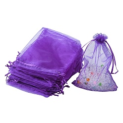 Blue Violet Organza Bags Jewellery Storage Pouches, Wedding Favour Party Mesh Drawstring Gift Bags, Blue Violet, 18x13cm