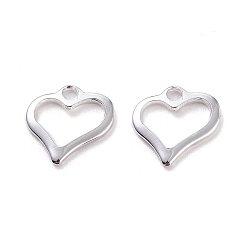 Silver 201 Stainless Steel Open Heart Charms, Hollow, Silver, 10.5x11x1mm, Hole: 1.6mm