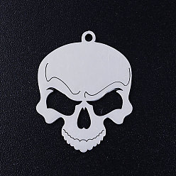 Stainless Steel Color 201 Stainless Steel Pendants, For Halloween, Skull, Stainless Steel Color, 24x19x1mm, Hole: 1.5mm