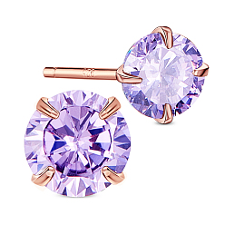 Medium Orchid SHEGRACE 925 Sterling Silver Ear Studs, with AAA Cubic Zirconia, Medium Orchid, 5mm