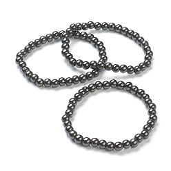 Hématite Sans Magnétique   Bracelets extensibles hématite perles synthétiques non-magnétiques, ronde, perles: 6~6.5 mm, diamètre intérieur: 2-1/4 pouce (5.55 cm)