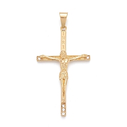 Golden Easter 304 Stainless Steel Big Pendants, with Crystal Rhinestone, Crucifix Cross, Golden, 75x44x7mm, Hole: 6.5x12mm