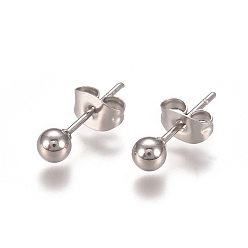 Stainless Steel Color 304 Stainless Steel Stud Earrings, Ball Stud Earrings, with Earring Backs, Stainless Steel Color, 15x4mm, Pin: 0.8mm