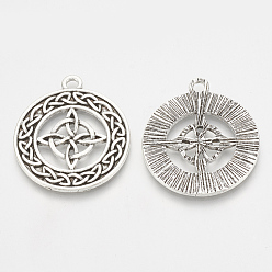 Античное Серебро Сплавочные сеттинги для кулона, тибетский стиль, плоско-круглые, античное серебро, 31x27x2 мм, отверстие : 2 мм