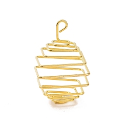 Golden Iron Wire Spiral Bead Cage Pendants, Square Charms, Golden, 40x24.5x24.5mm, Hole: 4.2x3mm