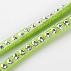 Jaune Vert Rivet faux cordon en daim, dentelle de faux suède, avec de l'aluminium, jaune vert, 3x2 mm, environ 20 mètres / rouleau