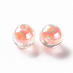 Salmon Transparent Acrylic Beads, Bead in Bead, AB Color, Round, Salmon, 9.5x9mm, Hole: 2mm, about 960pcs/500g